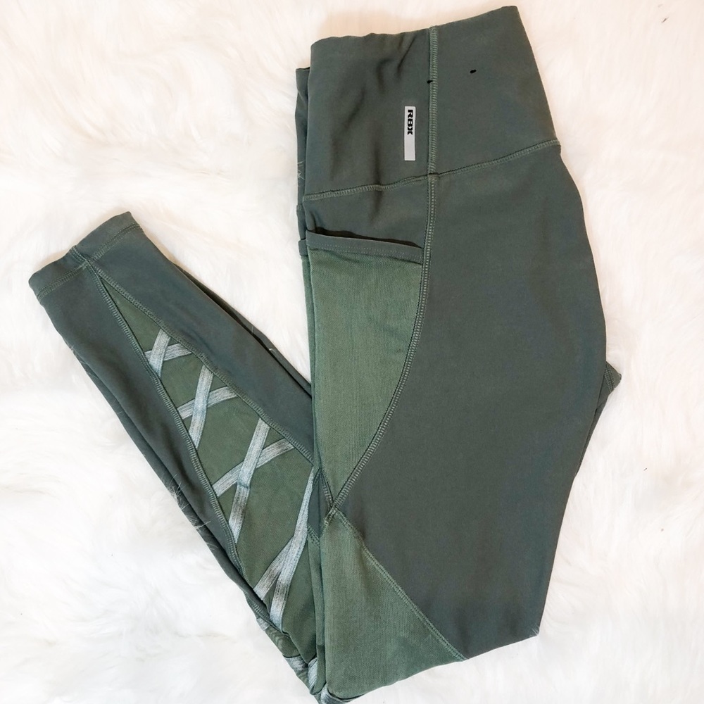 RBX Workout Leggings Mesh Inserts w/ Stap Detail